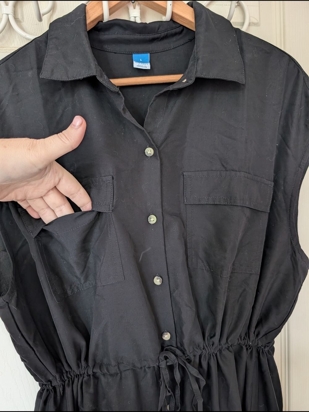 Old Navy Black Button-Front Drawstring Midi Shirt Dress Large - Picture 4 of 7